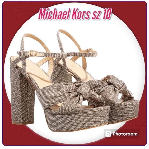 Michael Kors Gold Brown Sandals Platform  Ankke Strap New Sz 10 - Picture 1 of 15